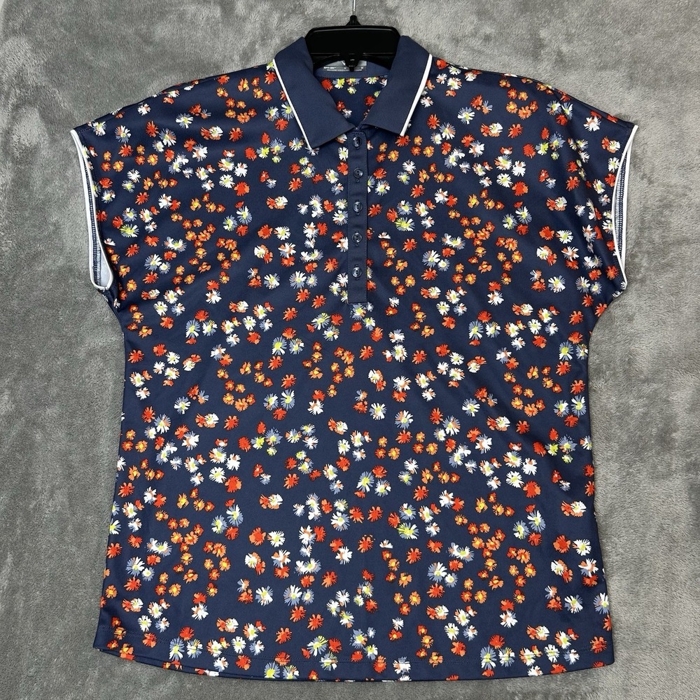 Callaway Opti-Dri Mini Floral Golf Polo Shirt Women's Medium Blue Orange Tennis
